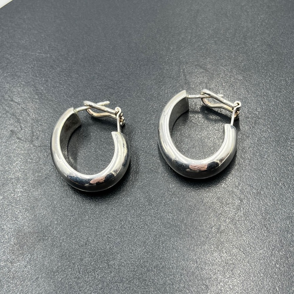 Vintage Wide 950 Peru Pierced Hoop‎ 5.78 Grams Dangle Drop Silver 1980s Earrings